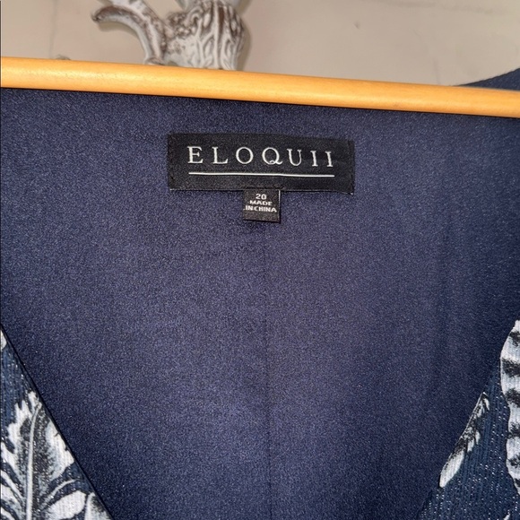 Eloquii dress Navy White Metallic Silver Feather Print midi size 20 - Picture 3 of 4